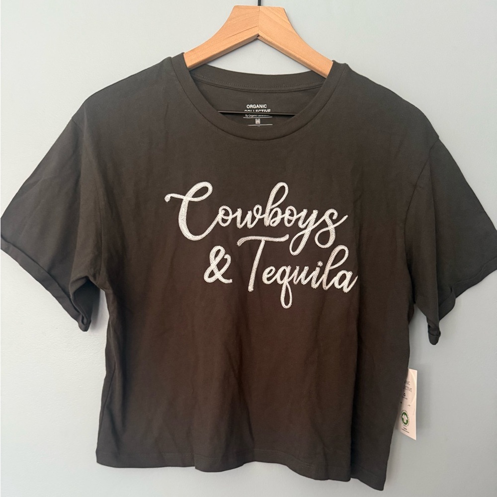 NWT Organic Cotton Cowboys & Tequila Crop Top - Black